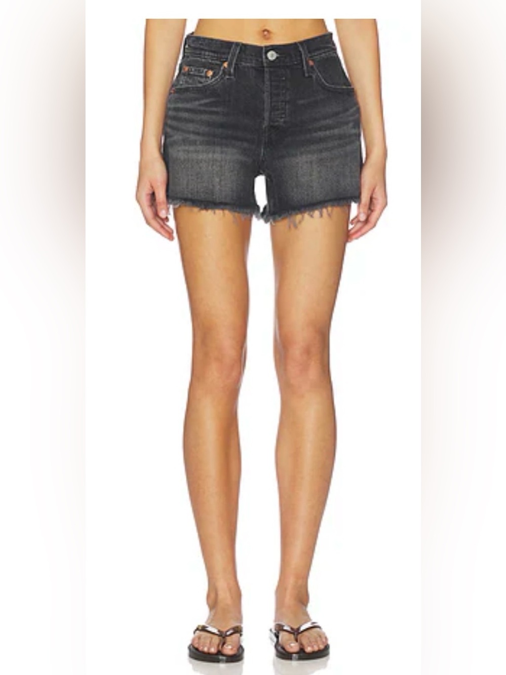 Good American Washed Black High-Rise Frayed Denim Women's Shorts